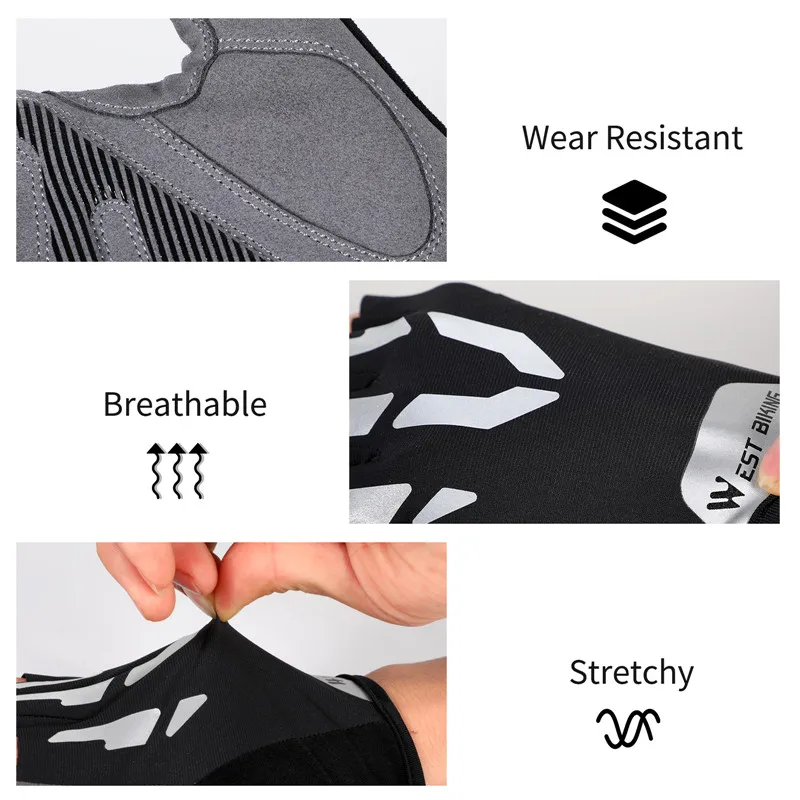 WEST BIKING Cycling Reflective Gloves Touch Screen Breathable Sports Gloves Men Women Bicycle Motorcycle Running Fitness Gloves