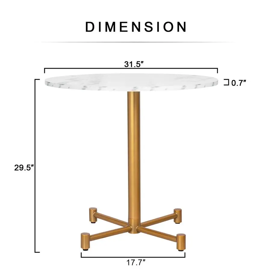 31.5 Round Dining Table with White Faux Marble Wood Top and Golden Metal Legs, Mid Century Modern Kitchen Table for Small Space