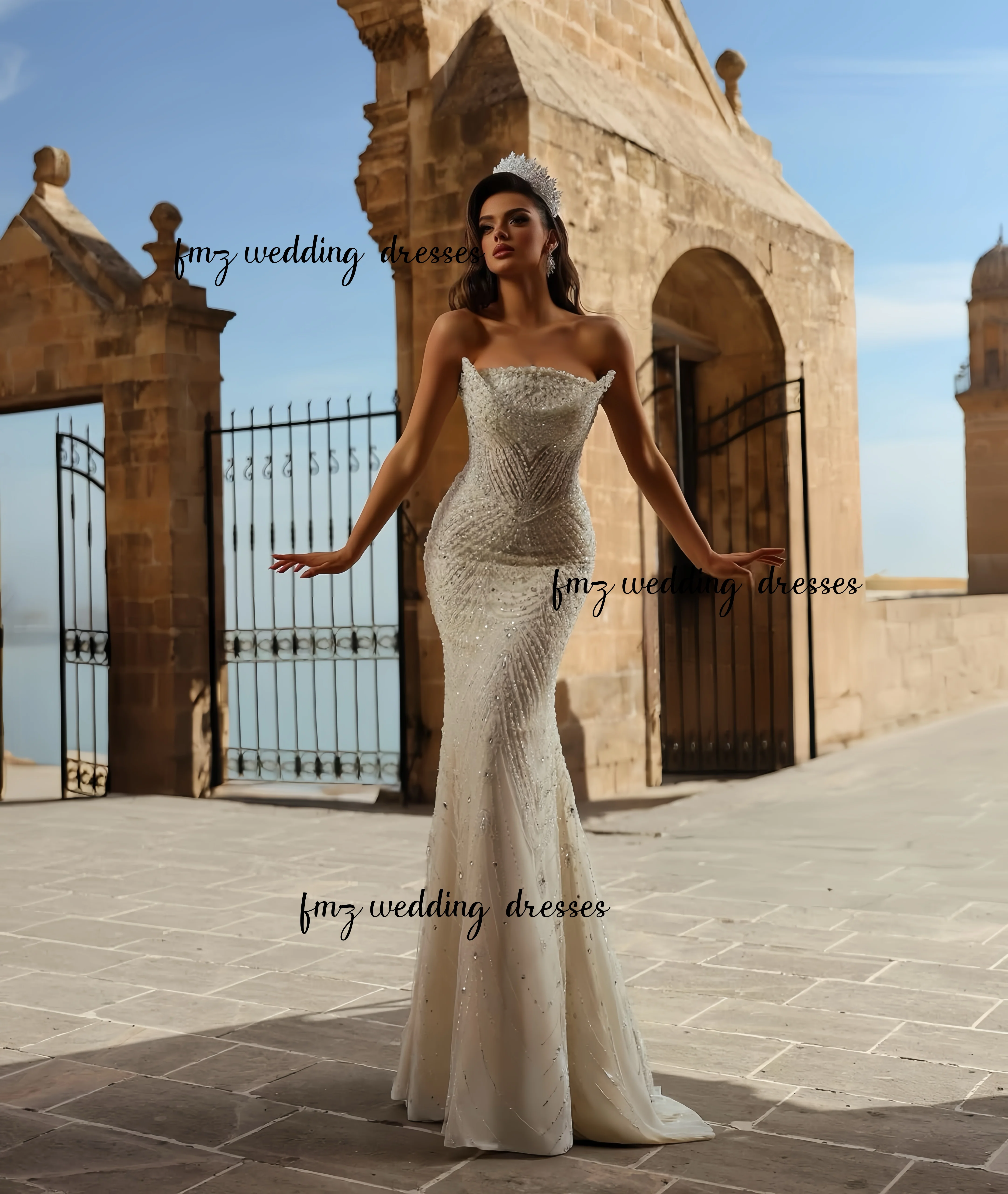 فستان زفاف رائع مخصص بدون حمالات على شكل حورية البحر قابل للانفصال من Estidos de novia amanda novias amanda novias الرسمي