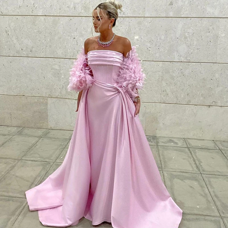 Eightree Sexy Mermaid Evening Dresses Pink Strapless Floor Length Prom Dress Saudi Arabia Party Cocktail Prom Gowns Custom Size