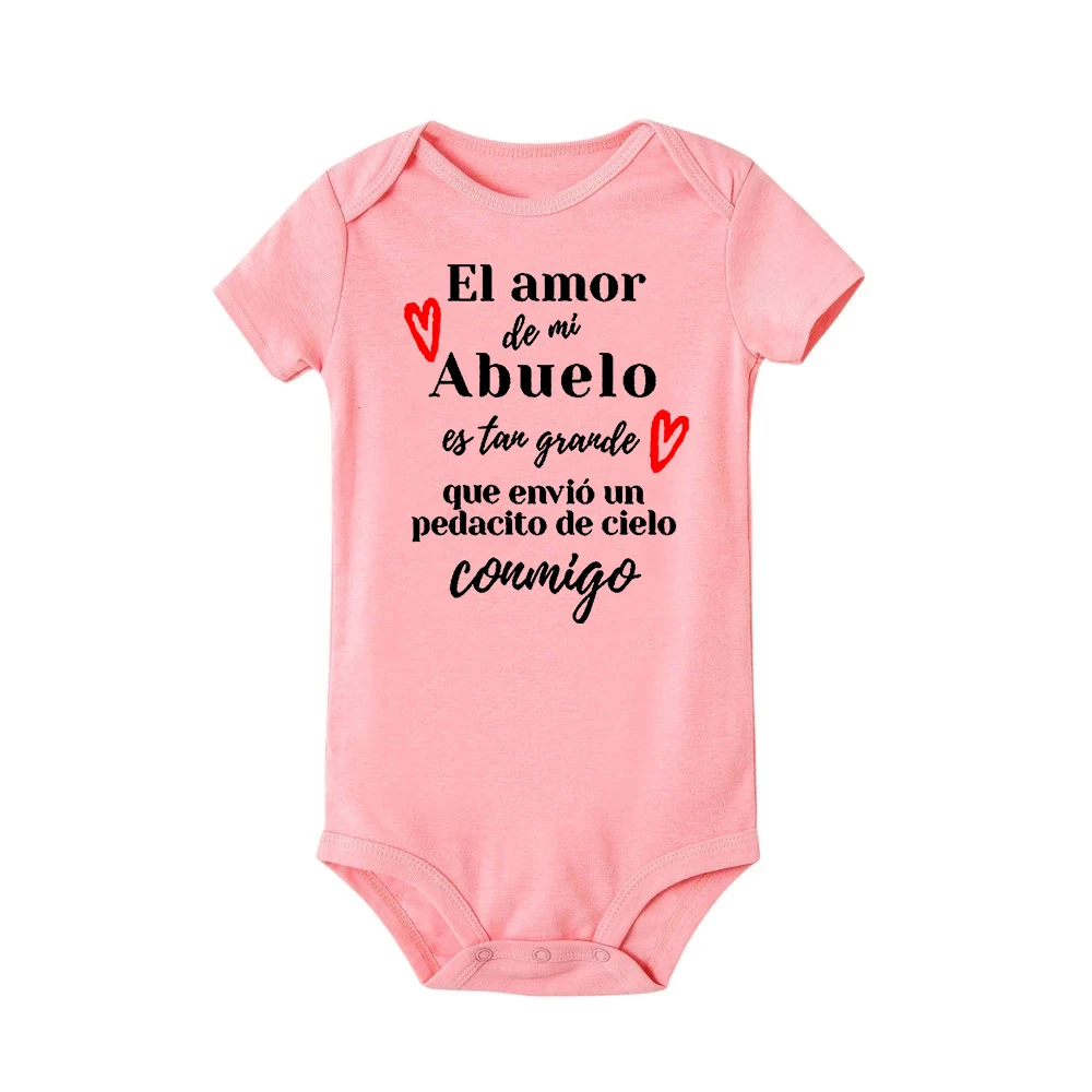 Unisex espanhol imprimir bebê bodysuit, El Amor Mi Abuelo Es Tan Grande, macacão recém-nascido, menino e menina macacão, roupas de verão