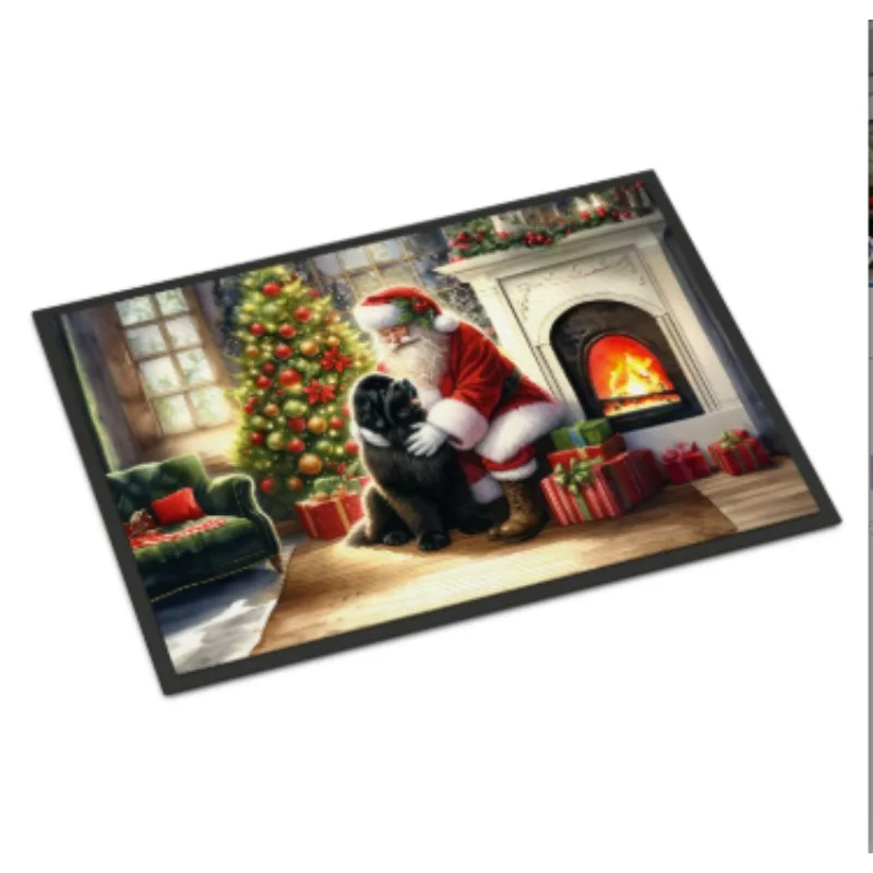 

Newfoundland And Santa Claus Doormat Non Slip Washable Low Pile Indoor Outdoor Entryway Front Door Decorative Rug