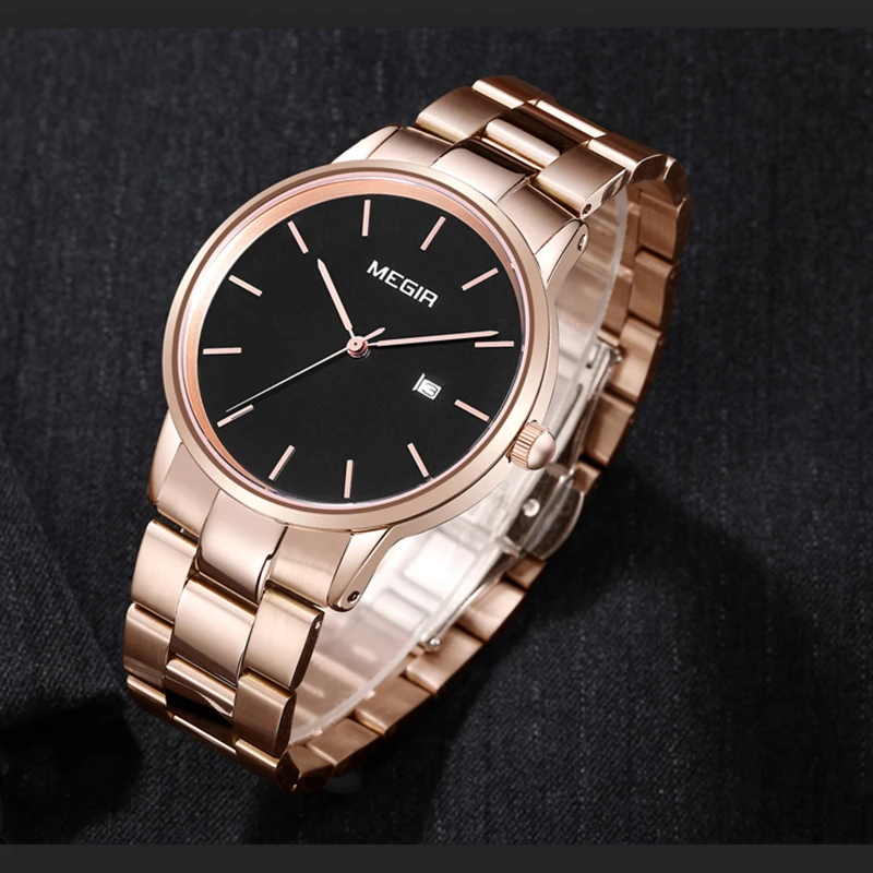 MEGIR-reloj de cuarzo con correa de acero inoxidable para hombre, cronógrafo de pulsera, resistente al agua, sencillo, informal, a la moda