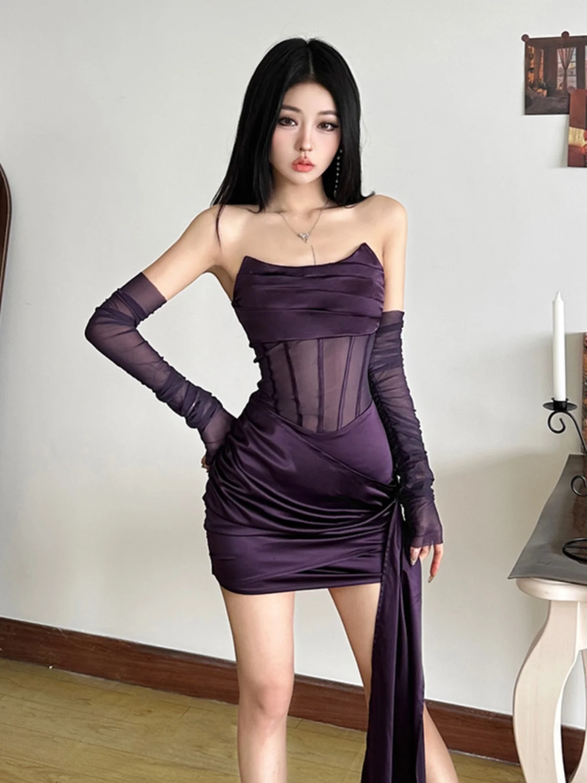 

SylCue Сексуальная фиолетовая юбка-труба с плиссировкой и вставками, облегающая, с высокой талией, из смесового полиэстера и нейлона, осенне-зимняя, цветная