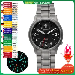 BERNY Full Titanium Watches for Men Outdoor Quartz Men's Field Pilot Wristwatch VH31 Super Luminous Sapphire Easy Read Watch