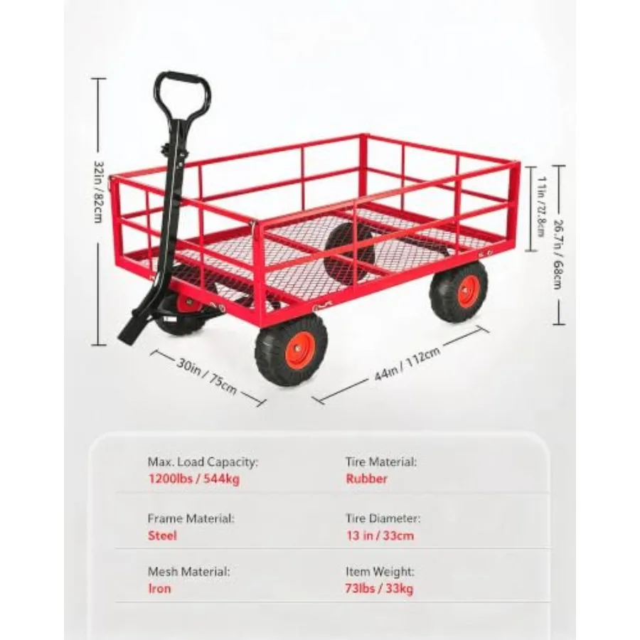 Heavy-Duty Steel Garden Cart Wagon, Red