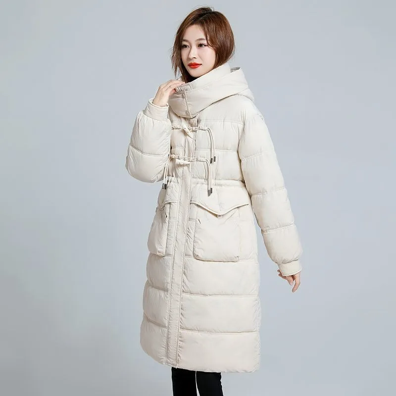 

2023 New Women Down Cotton Coat Winter Jacket Female Mid Length Version Parkas Loose Thick Outwear Hooded Leisure Time Overcoat