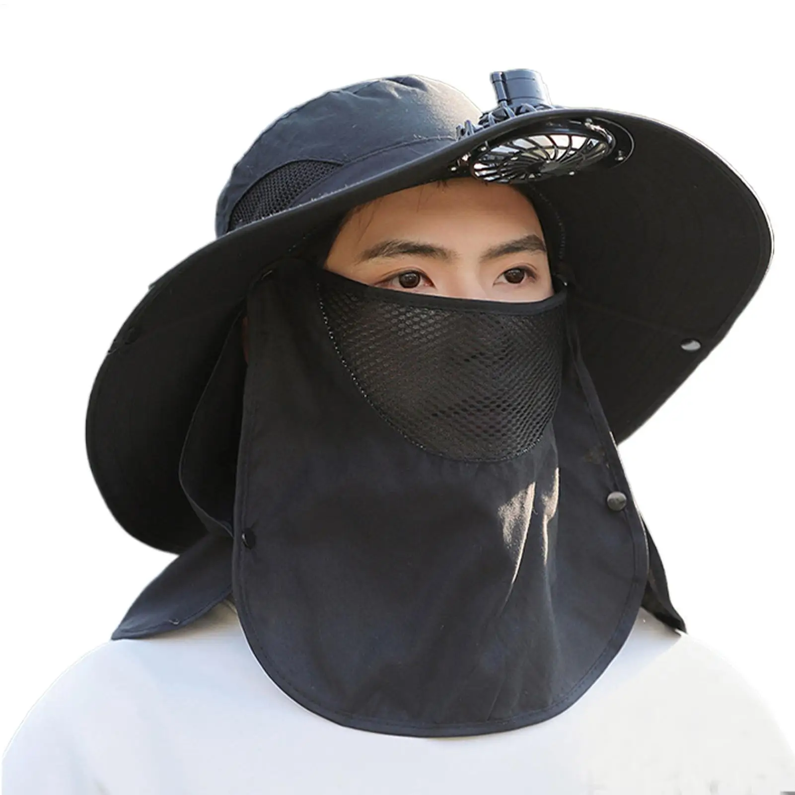 

Рыболовная шапка с вентилятором Защитная шляпа от солнца с крышкой для лица и шейным клапаном Легкая рыболовная шапка для пляжа, гольфа, велоспорта, спорта