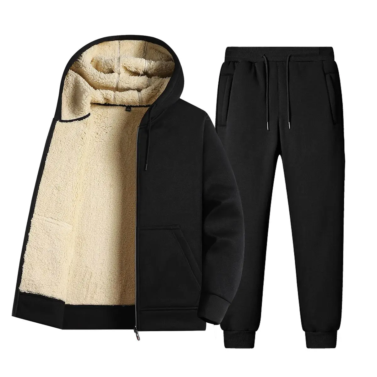 Männer Trainingsanzug Sets Lammwolle Verdicken Warme Jacke Lange Hosen Zipper Sweatshirt Mantel Hosen Outdoor Casual Fleece Sportswear