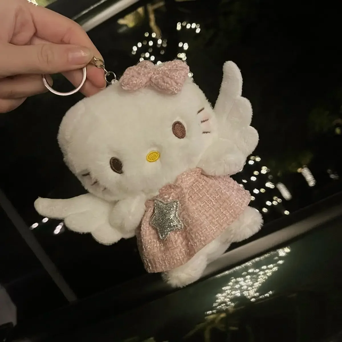 10cm Angel Hello Kitty with Wings Sanrio Cute Plush Doll Metal Keychain Peripherals Action Figure Doll Kids Birthday Gift Toys