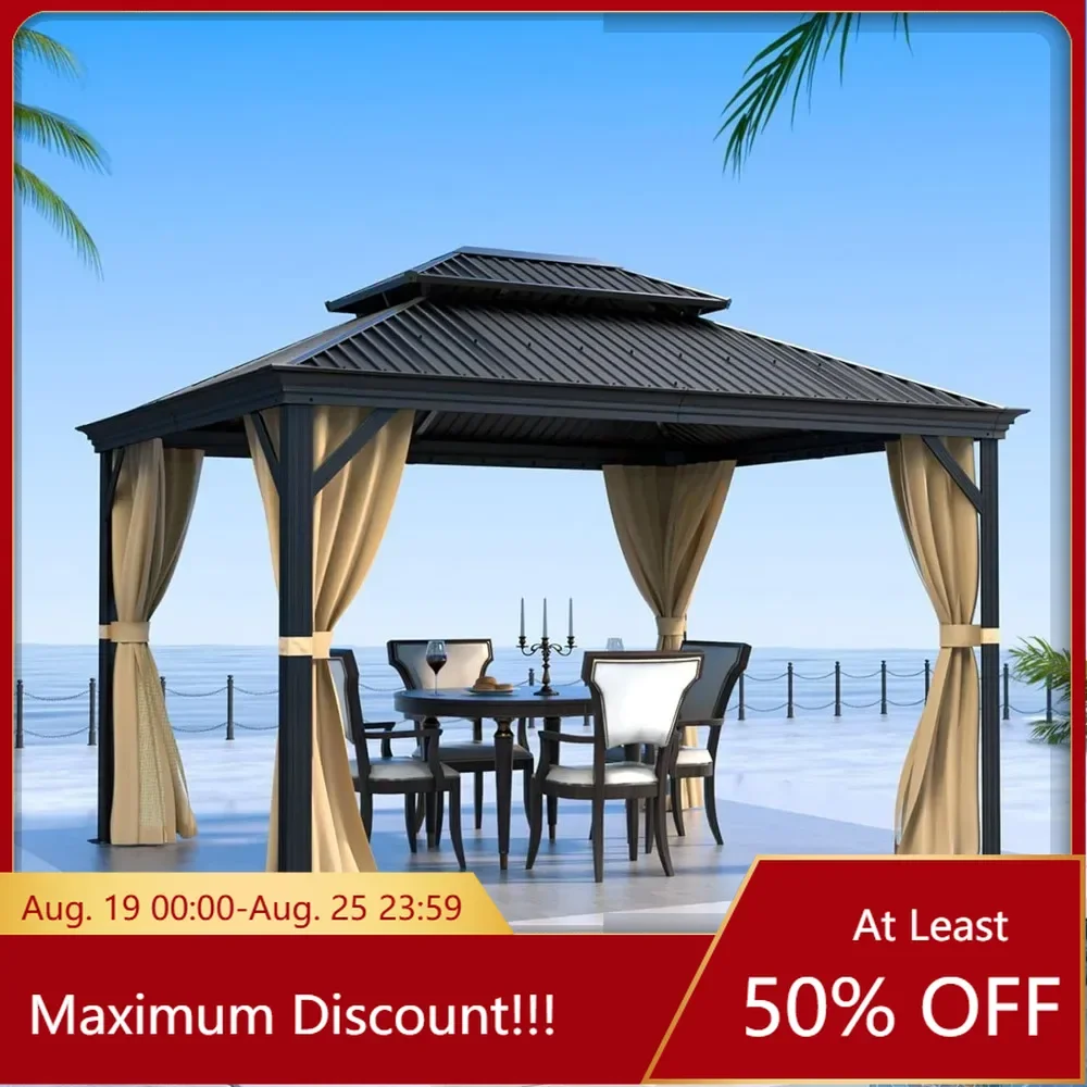 

Hardtop Gazebo,Galvanized Steel Gazebo Double Roof Canopy Outdoor Aluminum Frame Permanent Metal Pavilion for Patios,Gardens