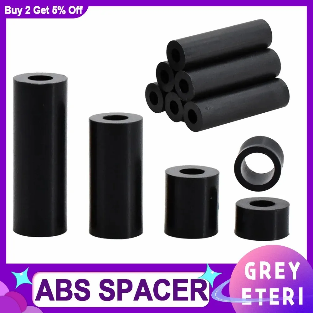 8–100 Stück schwarze ABS-Abstandshalter aus ausgehöhltem Nylon ohne Gewinde, runde Abstandshalter, PCB-Unterstützungs-Abstandshalter für TV-Installation M3M4M5M6M8M10M12