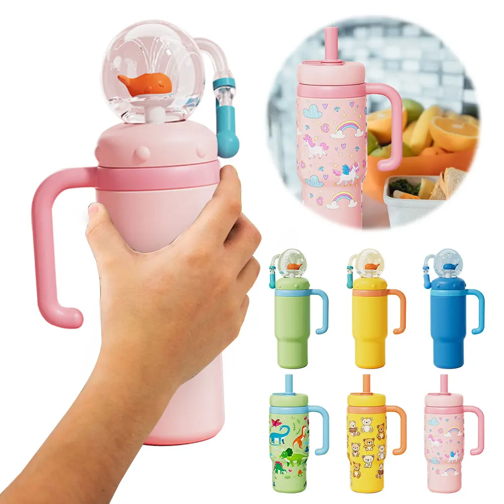 

Stainless Steel Whale Fountain Tumbler with Handle Creative Whale Squirt Water Cup Leak Proof Drinking Water Bottle with Straw