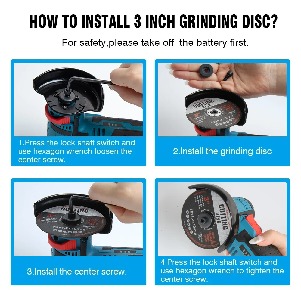 Cordless Electric Angle Grinder 9500rpm Handheld Polishing Grinding Machine Diamond Cutting Power Tools 12V Battery Rechargeable