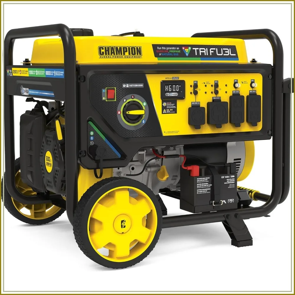 12,500-Watt Tri Fuel Electric Start Portable Generator for Home Backup Power