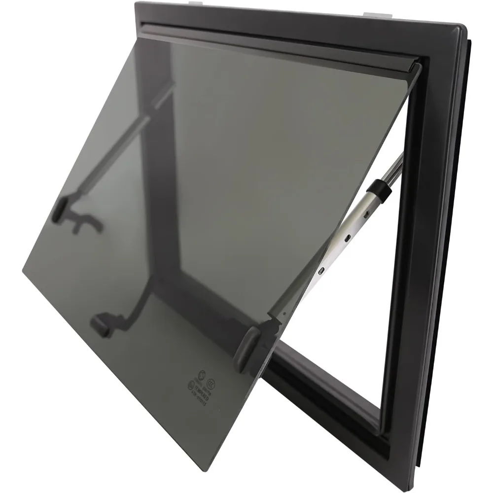 نافذة خروج RV مقاس 24 × 18 مع زجاج مقسى ملون وشاشة وظل - إطار من الألومنيوم