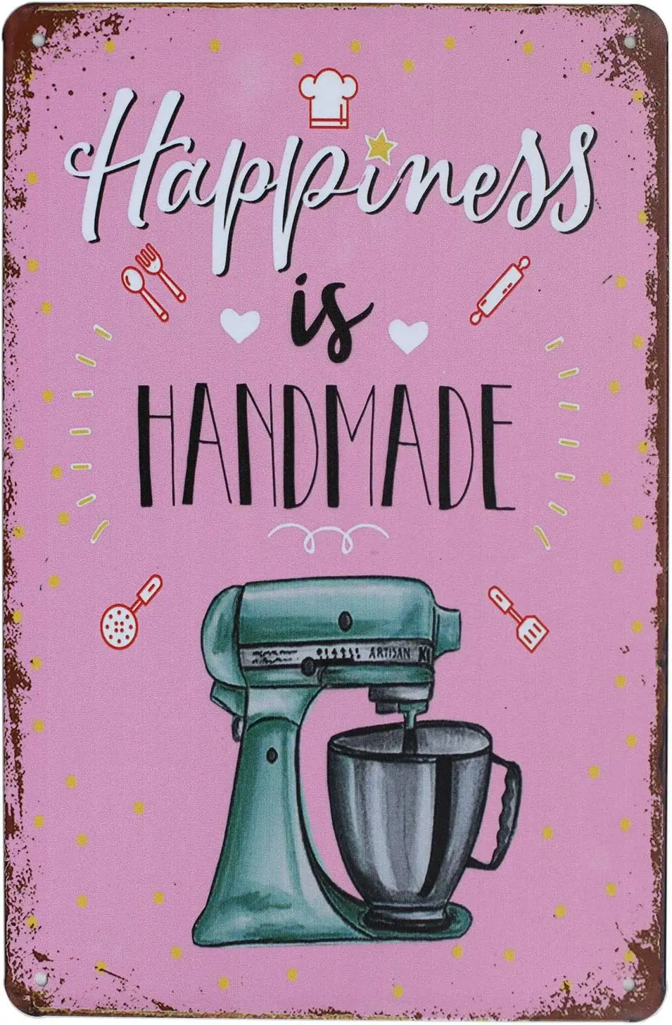 SUMIK Happiness is Handmade, Metal Tin Sign, Vintage Art Poster Plaque Kitchen Home Wall Decor--Tin Sign