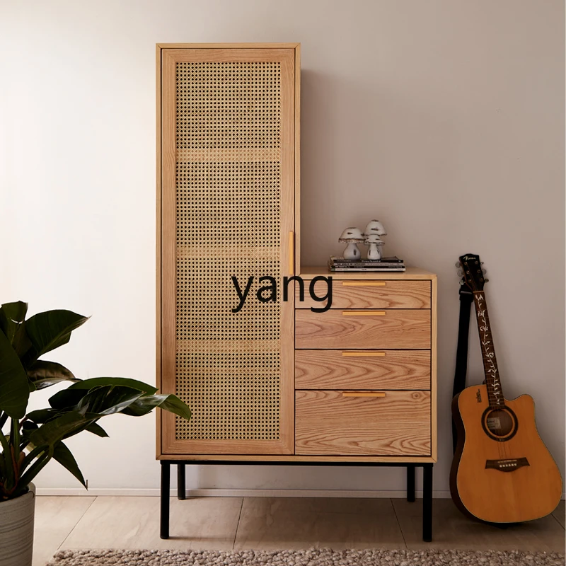 CX simple rattan rattan wardrobe bookcase solid wood hotel apartment B & B sliding door