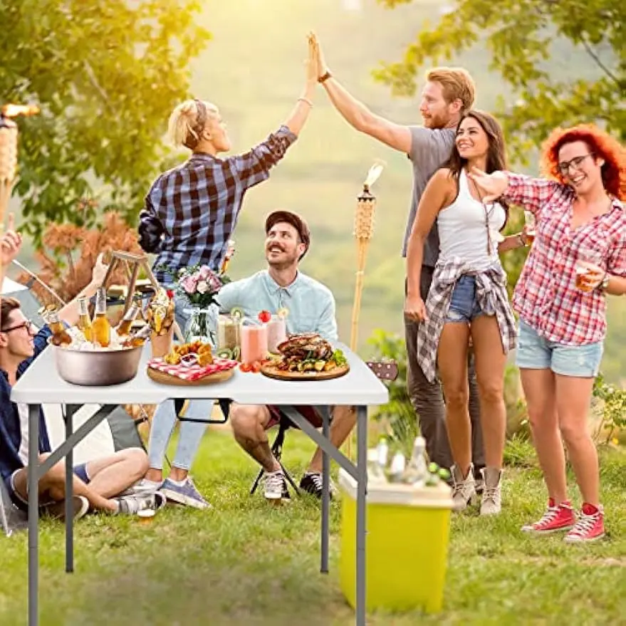 Bi-Folding Commercial Table, Portable Plastic Dining Card Table for Kitchen