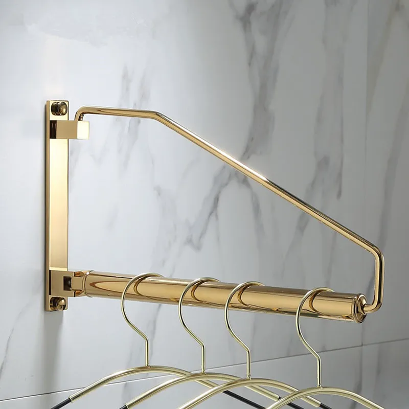 Brushed Gold Wall Clothing Hanger Holder Folding Black Clothes Drying Rack Brass Gold Clothing Hanger Organizer Rack
