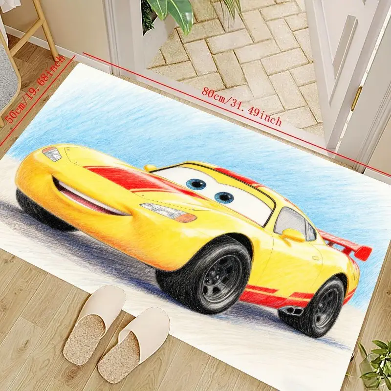 

1 шт. яркий мультяшный желтый коврик для гоночного автомобиля, нескользящий и мягкий детский игровой коврик, декоративный ковер для детской спальни