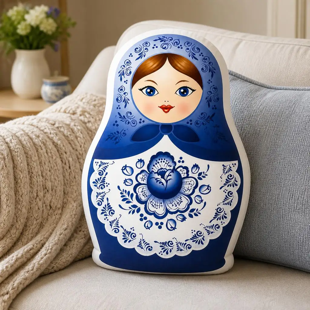Matryoshka Russian Nesting Doll Gzhel Plush Pillow Cushion Irregular Stuffed Throw Pillow Home Decor Gift Sofa Bed
