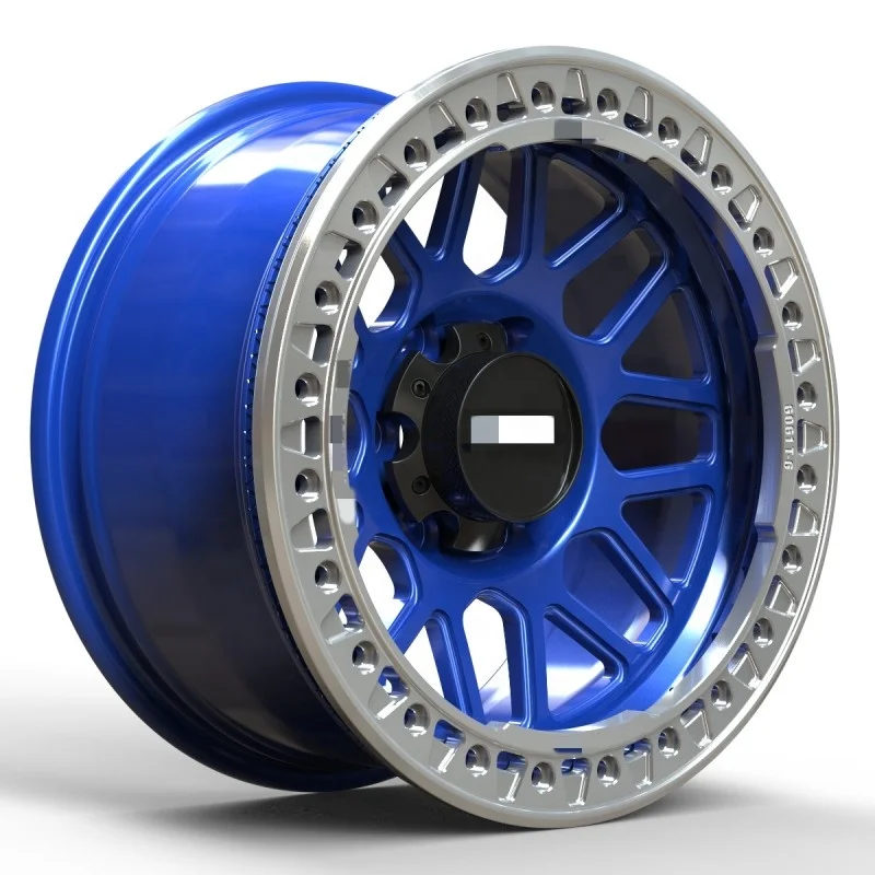 

Blue Off-road 4x4 Beadlock Forged Alloy Silver Finish Monoblock Car Wheels Customized Deep Dish Multi-Spoke Design New