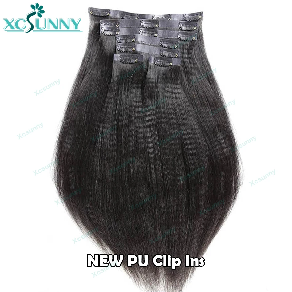 Clip in PU per capelli umani Yaki dritto birmano clip senza soluzione di continuità nelle estensioni dei capelli umani 100g/120g/200g/240g Clipin Hair per le donne