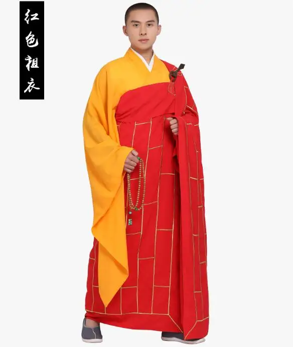 

Buddhist Monk Robes Cassock Ancestral Clothing Chinese Abbot Meditation Zen Gold Embroidery Tradition Red