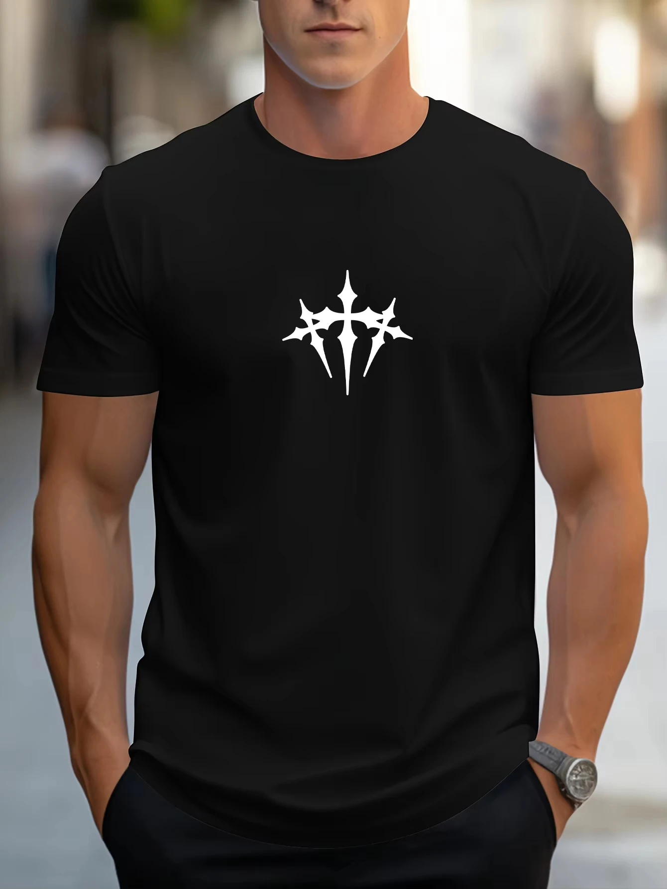 

Cross Shaped Simple Printing Man T-Shirts Summer All-Match Clothes Casual Cotton T Shirt Oversize Comfortable Short Sleeve