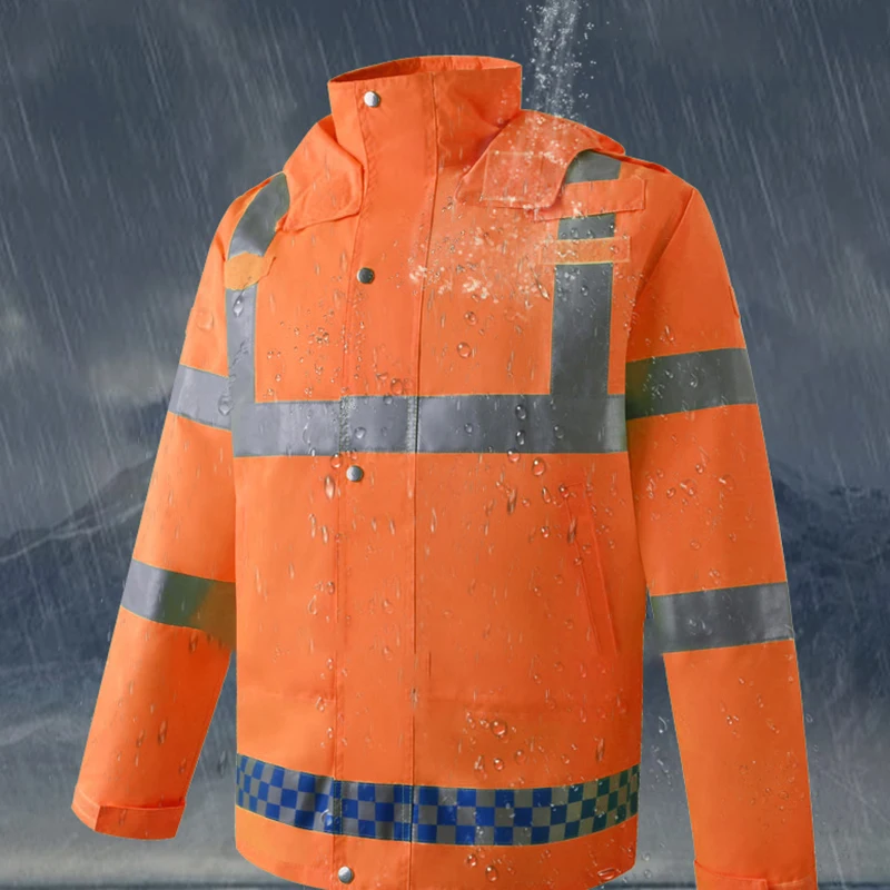 Reflective Rain Jacket Men Waterproof High Visibility Raincoat for Motorcycle Hi Vis Outdoor Workwear Men Jacket Rainproof