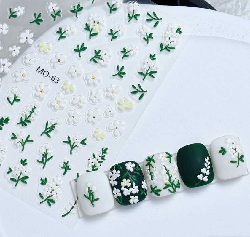 5D geprägte gelbe weiße Gänseblümchenblüten Blumen Nail Art Aufkleber Aufkleber für Nägel Kunst Maniküre Tipps Dekorationen