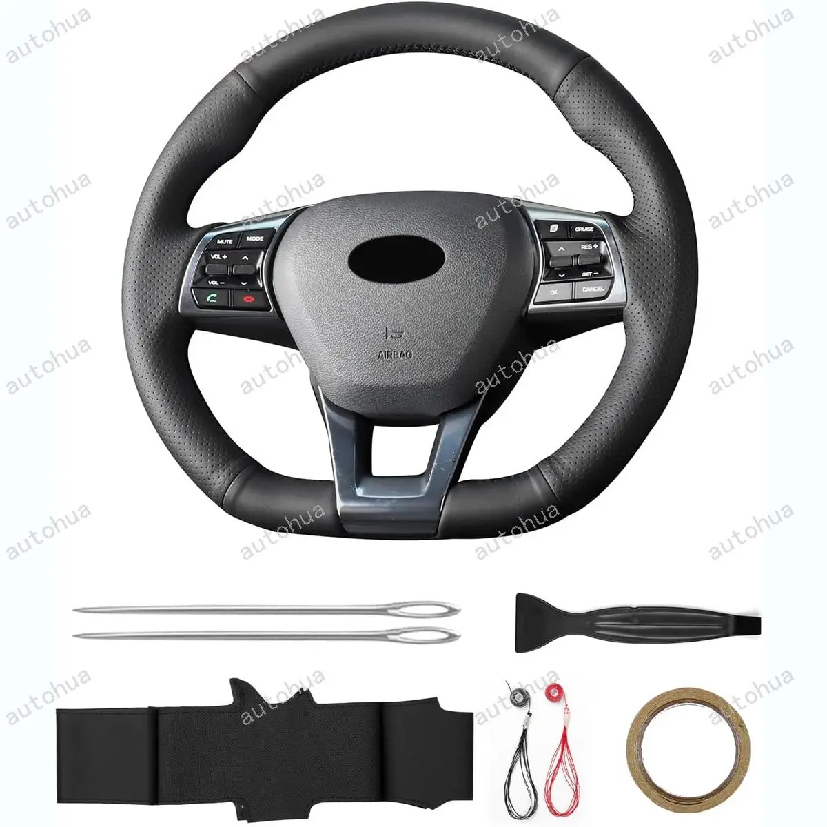 

Hand-Stitched Steering Wheel Cover for Hyundai 2015 Sonata Non-Slip Breathable Microfiber Leathe Car Interior Accessories