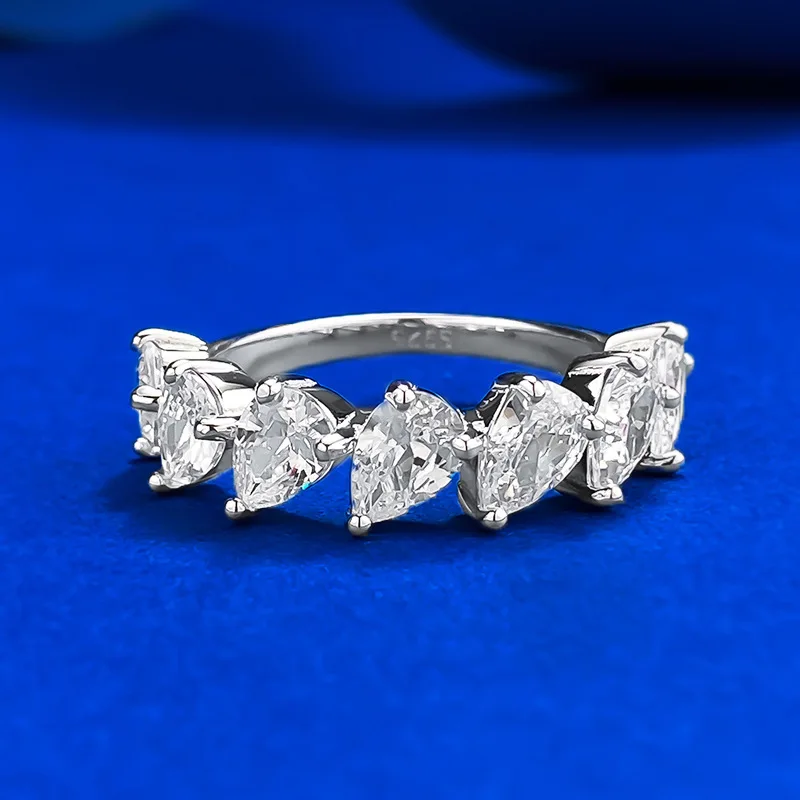 

CKT Solid 925 Sterling Silver Pear Cut 4*6 MM Lab Sapphire Gemstone Wedding Party Women Row Rings Fine Jewelry Wholesale