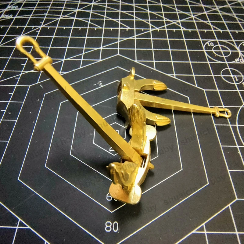 1 STKS Gesimuleerde Messing Hall Anker Beweegbare Ankers Staaflengte 48mm Miniscale Schip Accessoires voor RC Boten Modellen Statische Decor