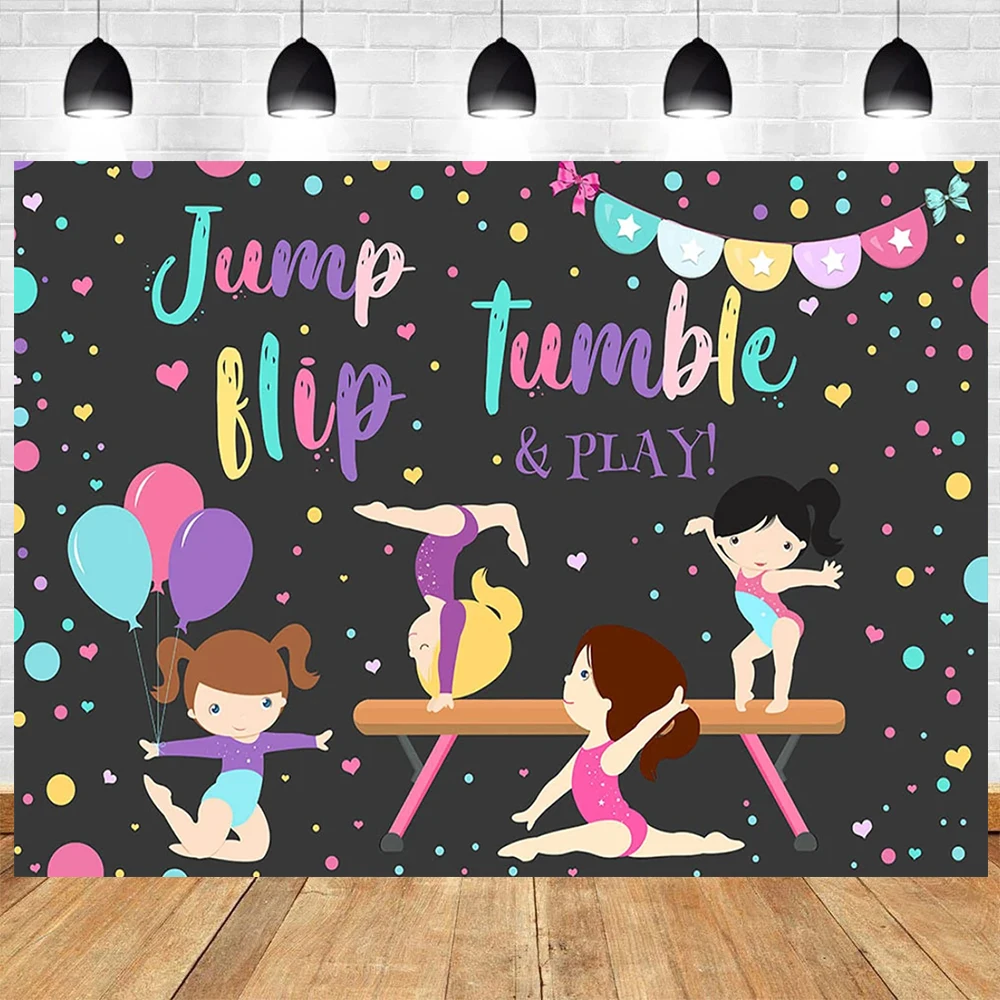 Let's Flip Athlete Gymnast Gymnastic Theme Jump Tumble Play Gymnast Rhythmic Gymnastic Girl Birthday Party Baby shower Backdrop