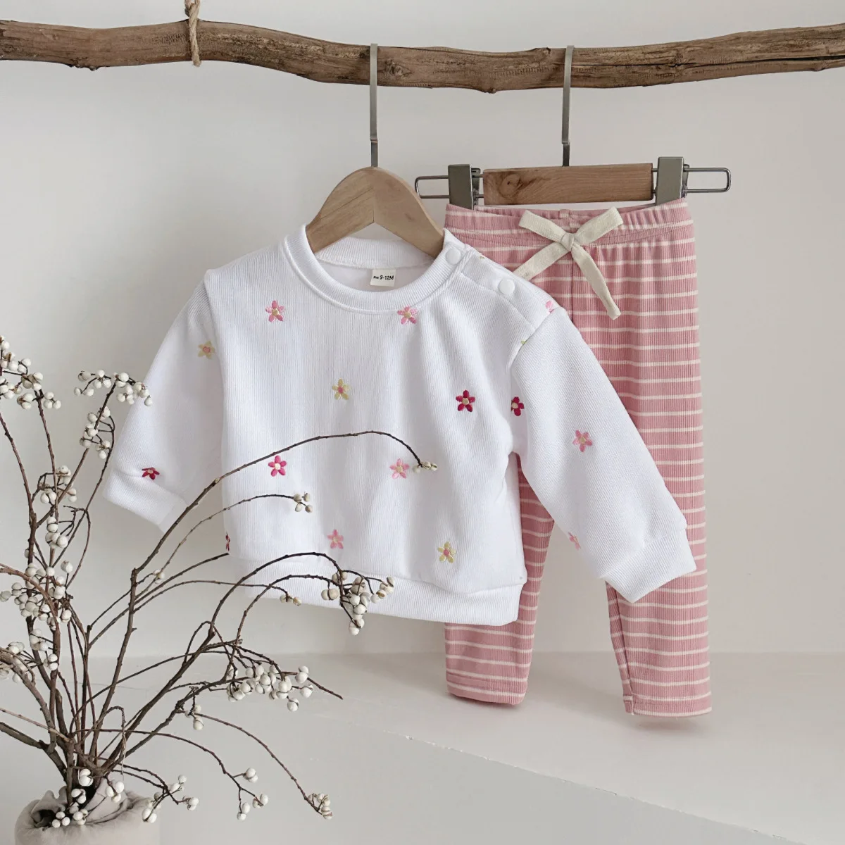 Roupas para meninas recém-nascidas, roupa quente de inverno para crianças, conjunto de calças florais, 2 peças, manga comprida, 0-3 anos, roupas infantis, agasalho