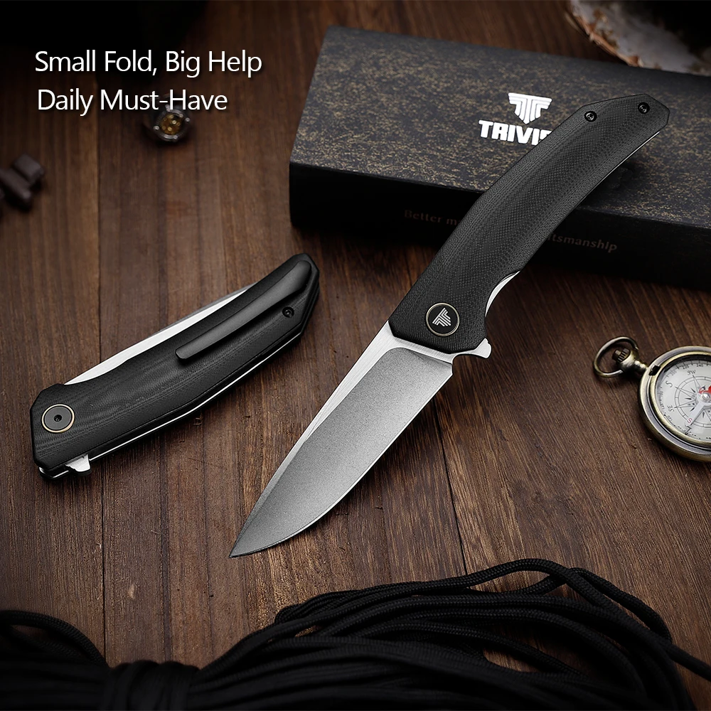 

TRIVISA Folding Pocket Handmade Art High Quality Knife N690 Blade G10 Handle for Outdoor Survival Camping Hunting Collectibles