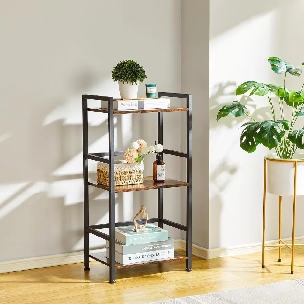 Bookshelf, 3-Tier Bookcase with Metal Frame, Vintage Display , Freestanding Open Organizer Shelves for Living Room, Bedroom