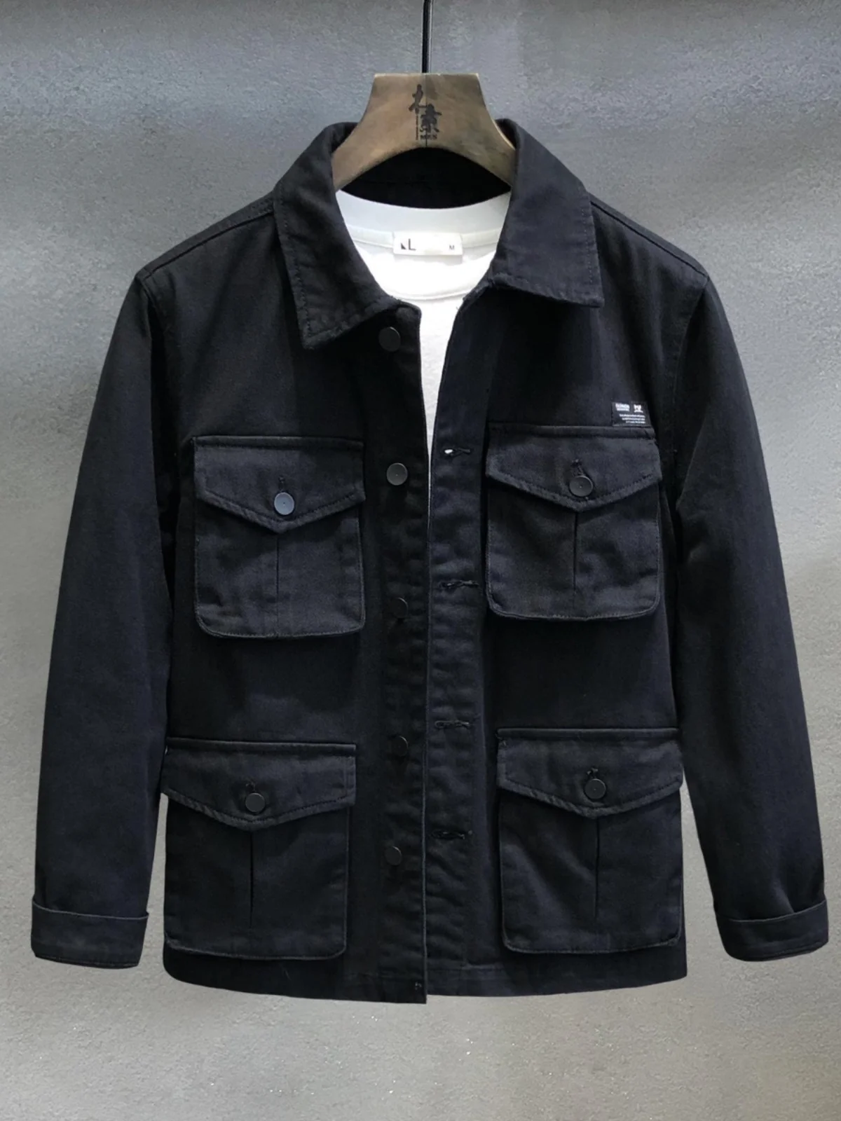 Retro American Style Cotton Work Shirt Men's Casual Long Sleeve Pocketed Jacket Heavy Duty Multi Pocket Outerwear