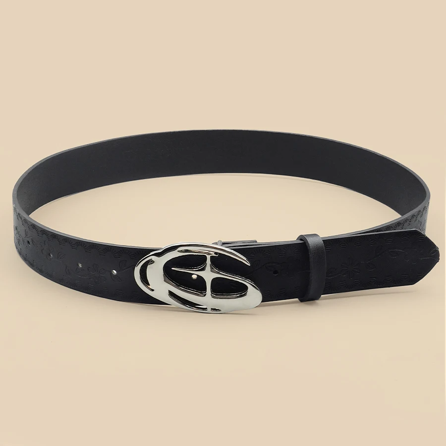 Pu Leather Jeans Belt Simple Fashion Casual Gothic Moon Star Buckle Belt Design Y2K Belt Vintage