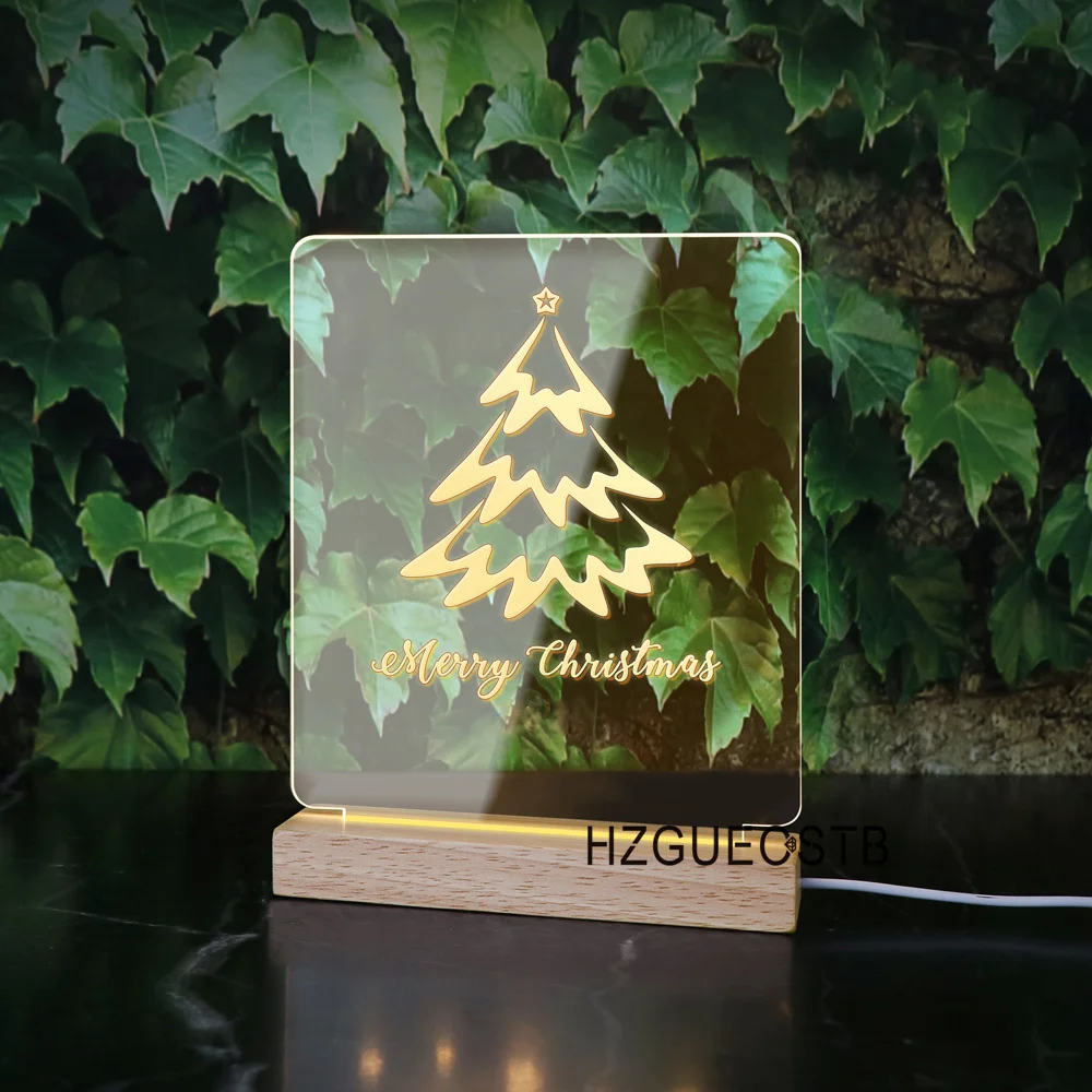 

Merry Christmas Night Light USB Baby Room Christmas Tree Decoration Transparent Acrylic 3D Lamp Special Party Favors For Kids