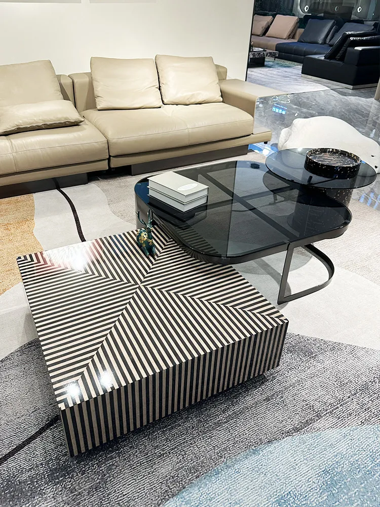 

Итальянские роскошные журнальные столики-трансформеры с закаленным стеклом, шпоном из массива дерева с узором «зебра», скрытым ящиком, для современной гостиной, экологически безопасные