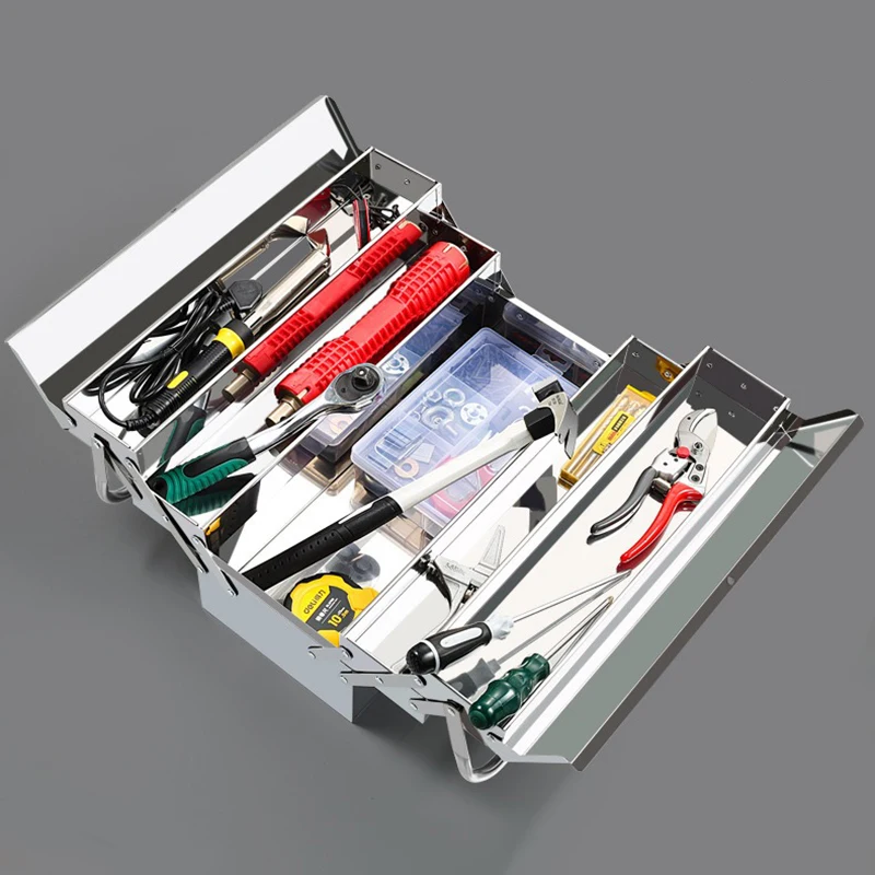 Large Folding Stainless Steel Toolbox for Home Multifunctional Suitcase Repair Hardware Electrician Professional Tools Storage