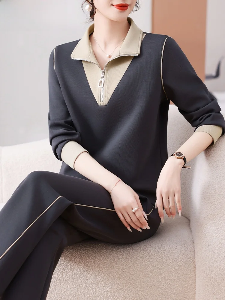 

Autumn Fashion Sweatshirt Set for Middle-Aged Mothers Casual Sportswear Two-Piece Women's Clothing Loose Fit Long Pants