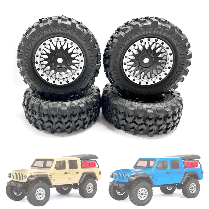 4PCS 1.0 Tires And Metal Beadlock Wheel Rims Set For 1/24 RC Crawler Car Axial SCX24 FMS FCX24 Enduro24 Parts