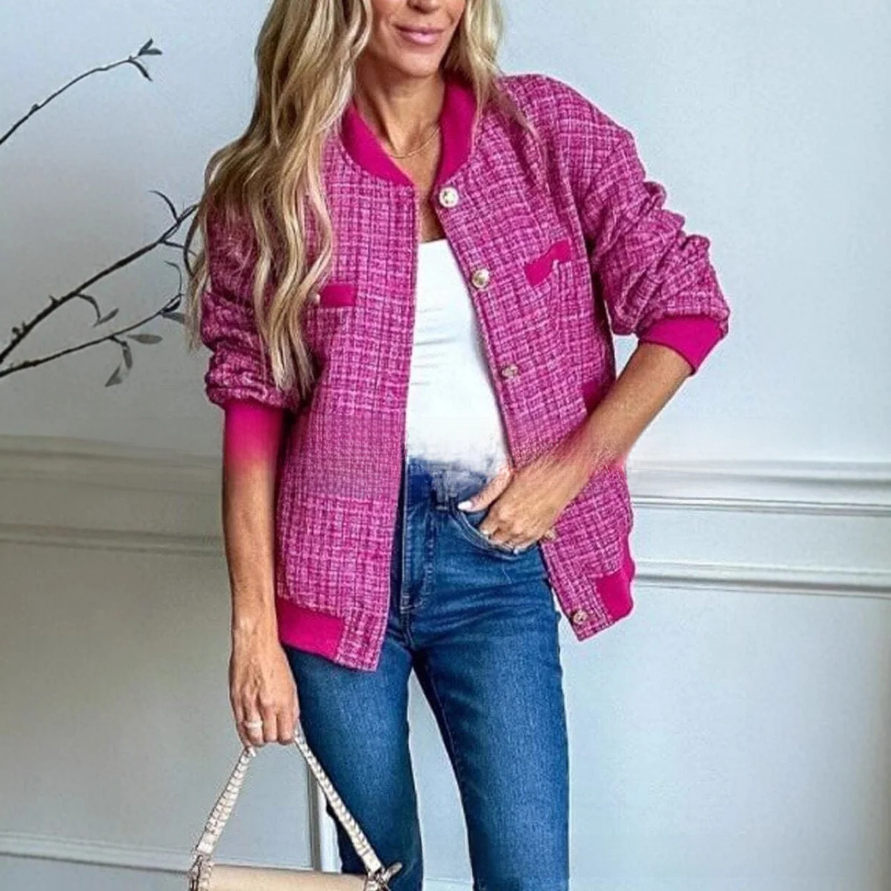 خريف شتاء منقوشة كتلة الألوان شخصية ملابس خارجية أنيقة النمط الأوروبي والأمريكي معطف الرياح عطري صغير