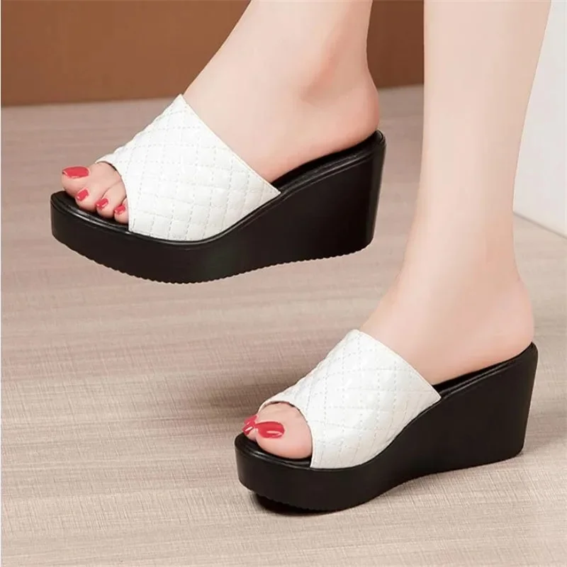 BEYARNESize 32-43 Fashion Platform Slippers Wedding Shoes  Summer High Heels Wedges Slides Women for Office Slippers