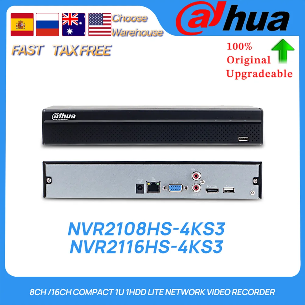 

Dahua Original NVR2108HS-4KS3 NVR2116HS-4KS3 8CH/16CH Compact 1U 1HDD Lite Network Video Recorder SMD Plus 1SATA ONVIF IP Camera