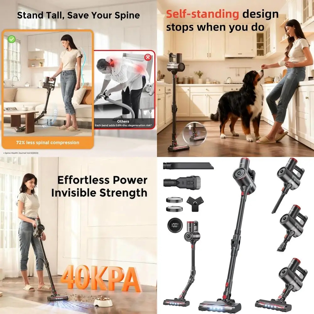 

Powerful 450W Cordless Stick Vacuum, 40kPa Suction, 45 Mins Run Time, Pet Hair & All Floor Types